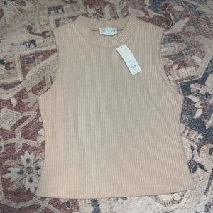 Womens Tan Cropped Ribbed Tank